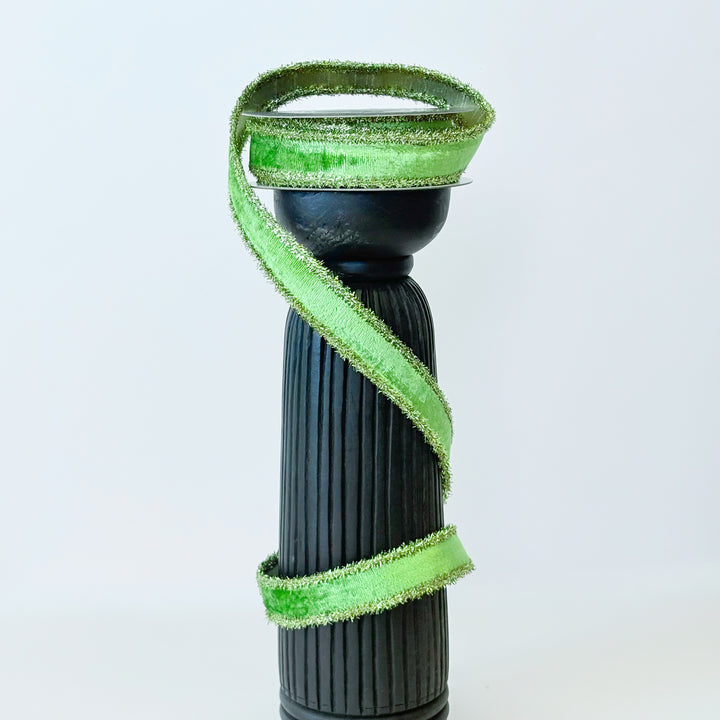 Joh Mark Apple Green Velvet Ribbon-Gold Tinsel Edge