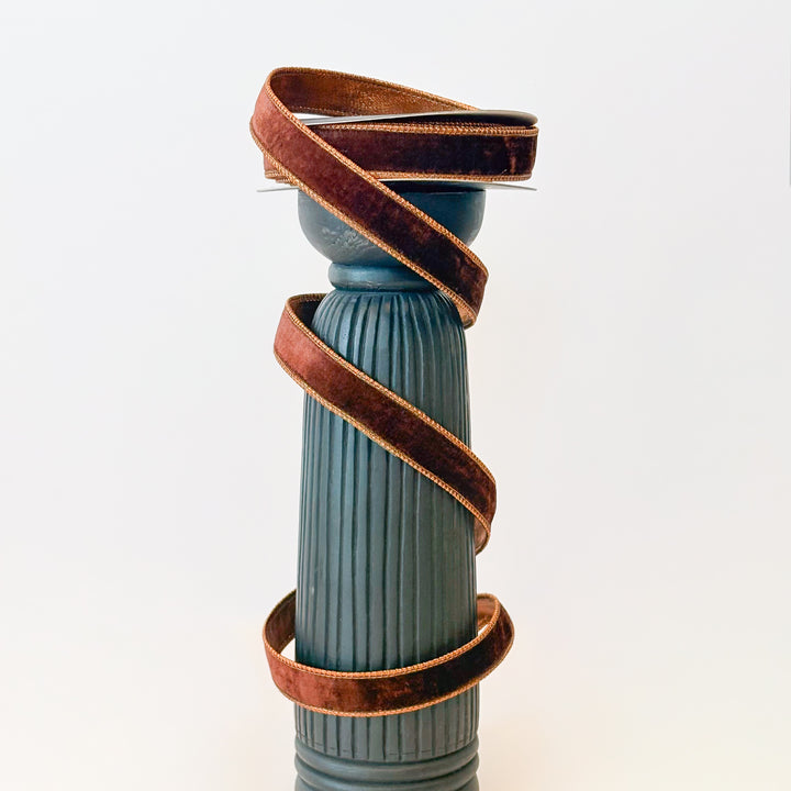 John Mark Dark Brown Velvet Metallic Ribbon