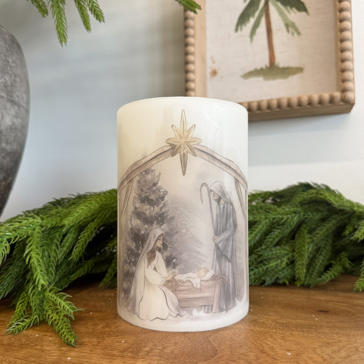 Watercolor Nativity Candle Sleeve