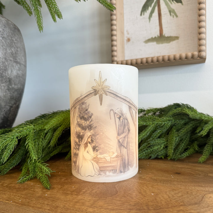 Watercolor Nativity Candle Sleeve