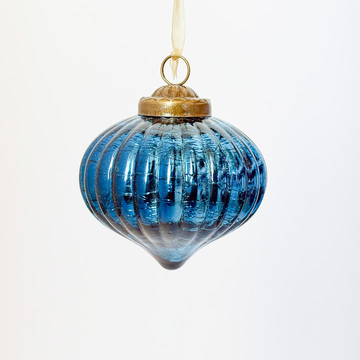 Mirror Blue Crackled Glass Ornament