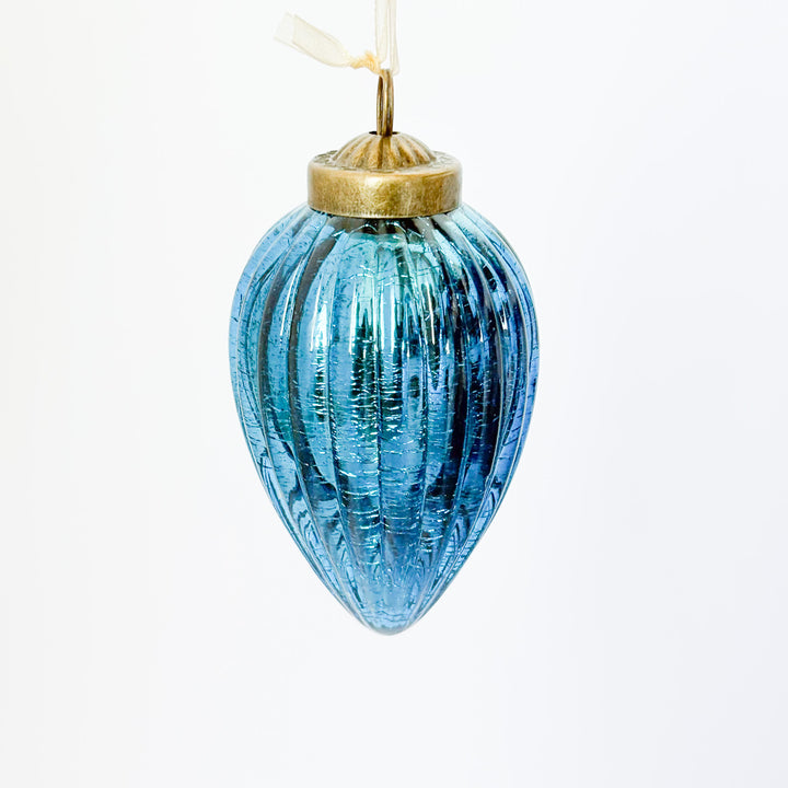 Mirror Blue Crackled Glass Ornament