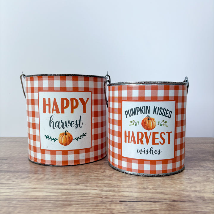 Orange Plaid Harvest Bucket