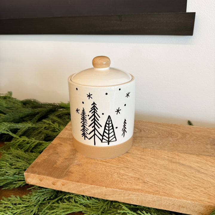 Sketched Christmas Trees Storage Jar