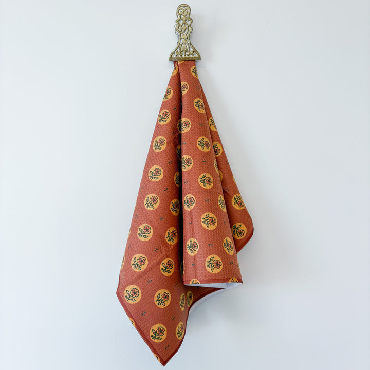 Geometry Floral Orange Tea Towel