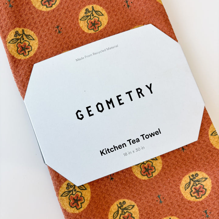 Geometry Floral Orange Tea Towel