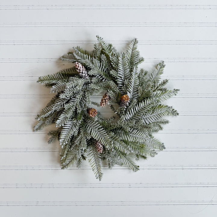 Frosted Hemlock Pine Table Wreath With Cones