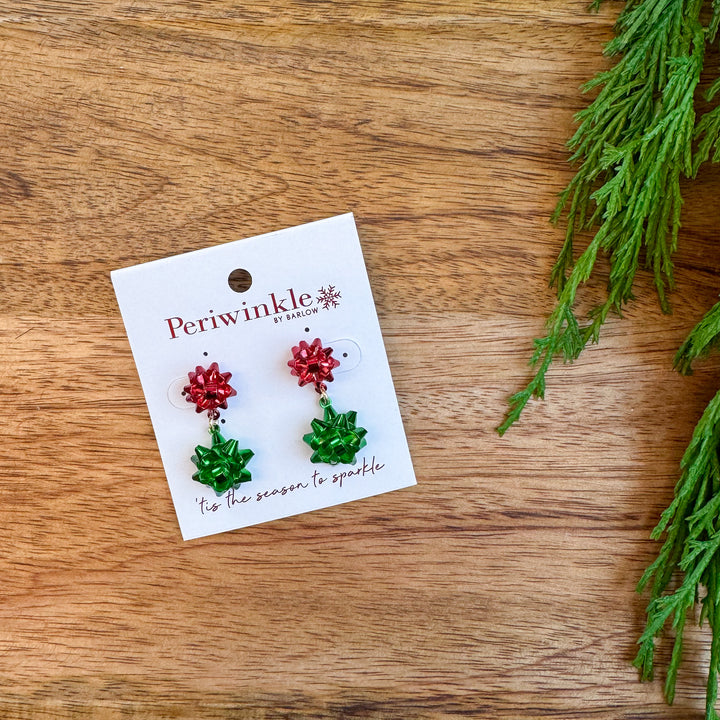 Red & Green Christmas Bows Earrings