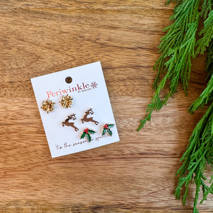 Bows Reindeer & Holly Earrings