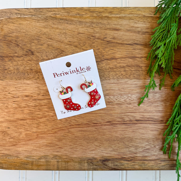 Red Stocking w Snowflakes Earrings