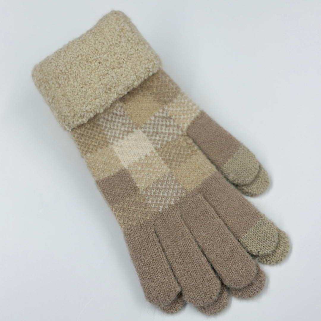 Checker Cuffed Winter Gloves