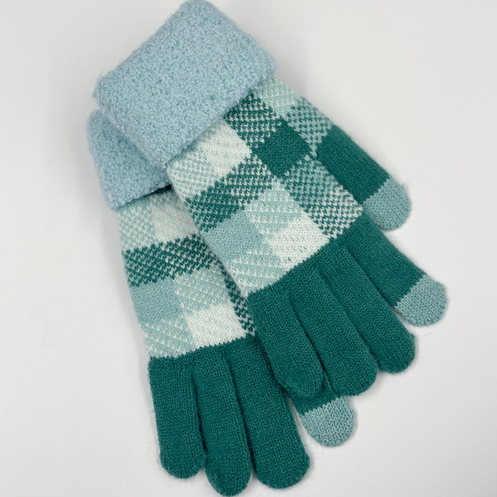 Checker Cuffed Winter Gloves