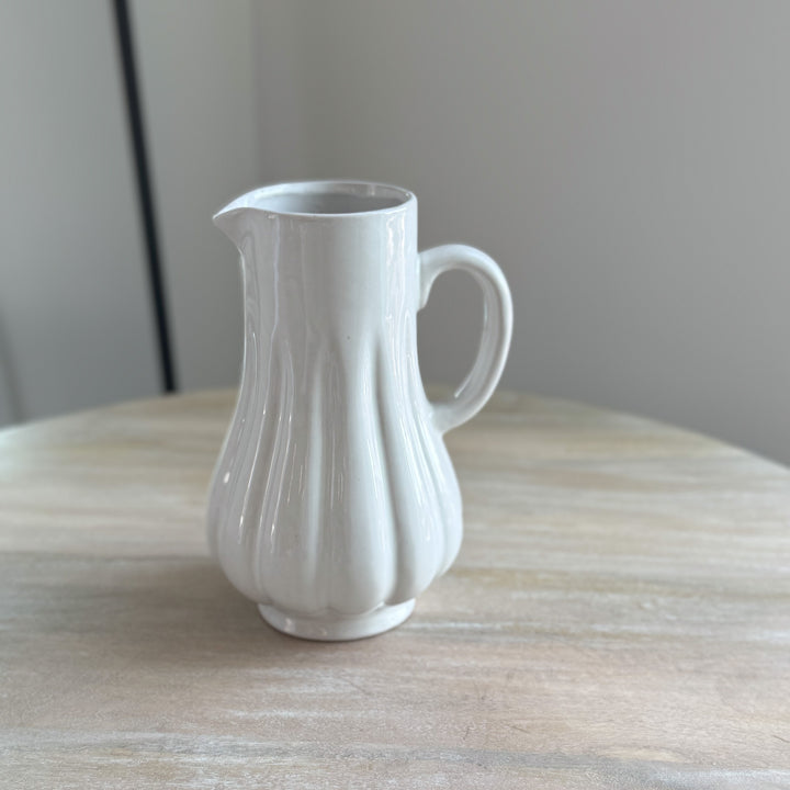 White Fluted Stoneware Pitcher Vase