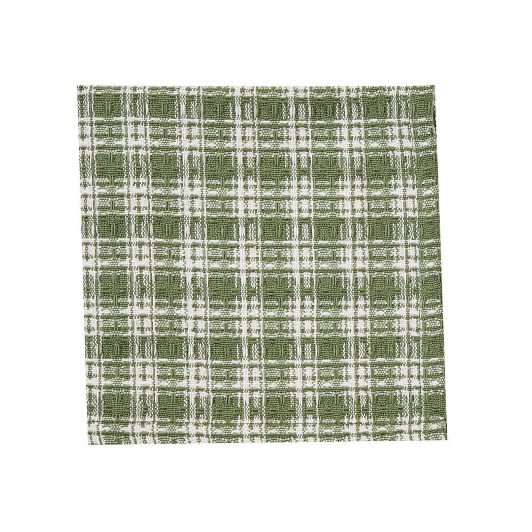 Green and white checkered fabric on a white background