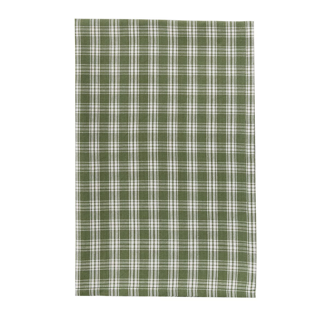 Green and white plaid fabric on a white background