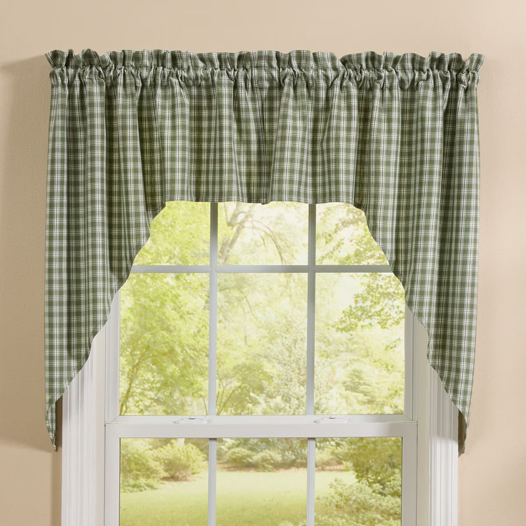 Ivy Stafford Swag on window with white pane and tan background