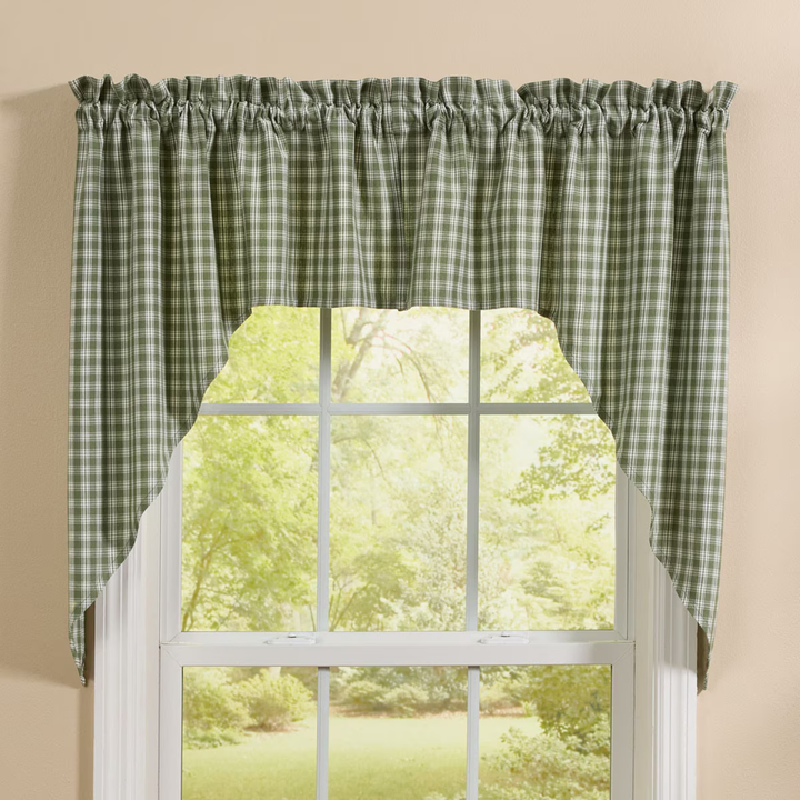 Ivy Stafford Swag on window with white pane and tan background