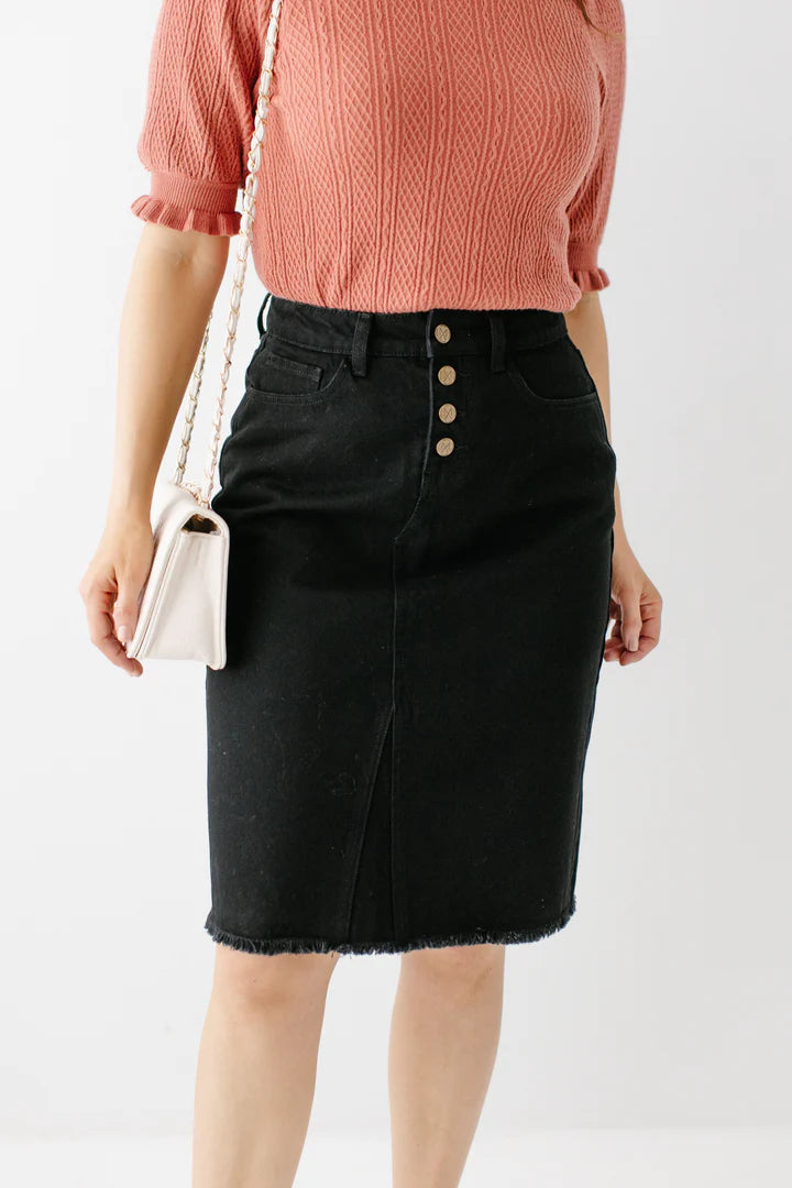 Haven Black Denim Skirt