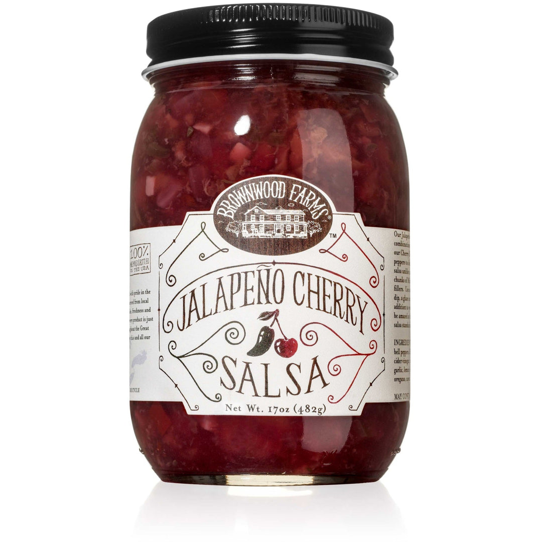 Jalapeno Cherry Salsa  jar on white background