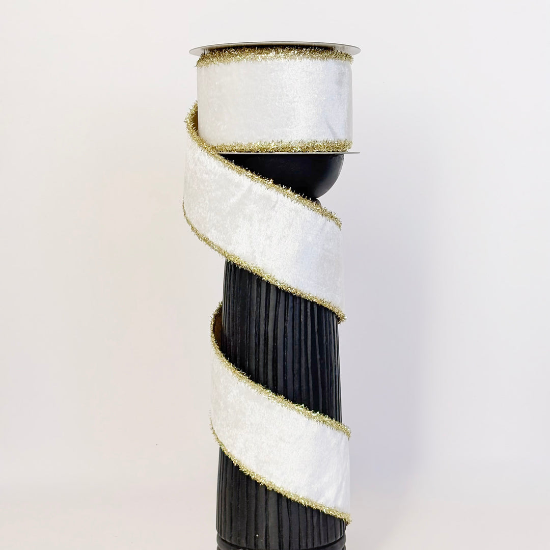 John Mark White Velvet Gold Tinsel Edge Ribbon