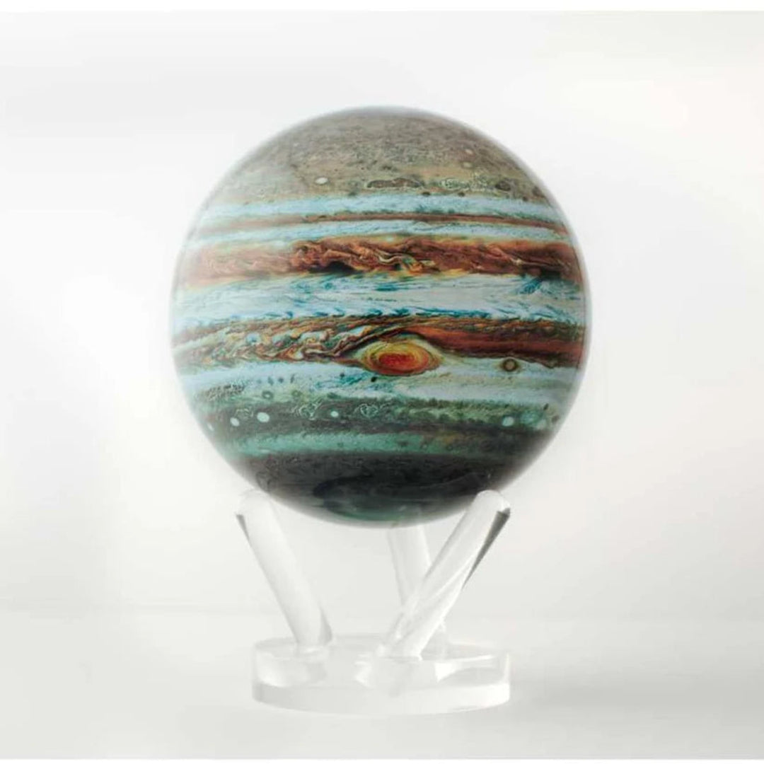Model of Jupiter on a stand against a white background
