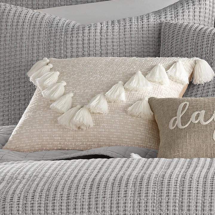 Mills Waffle Textured Tassel Pillow
