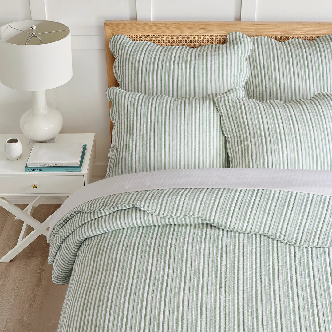 Martha Stripe Sage Quilt Set