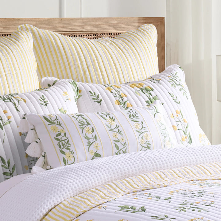 Daffodil Embroidered Floral Tassels Pillow