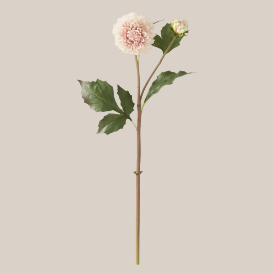 Artificial flower stem with a pink bloom on a white background
