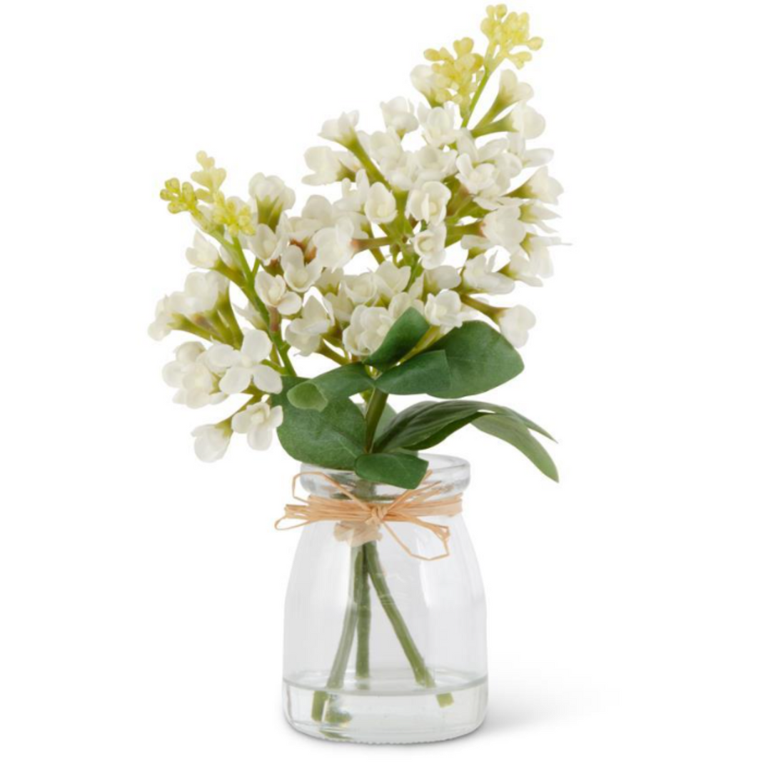 Lilac Faux Floral Vase Arrangement on white background
