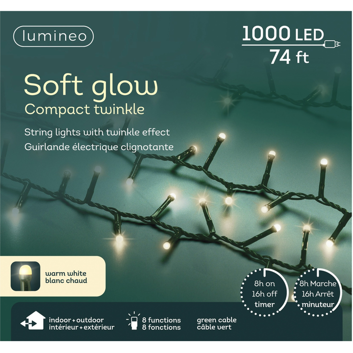 Lumineo Compact - Soft Glow Twinkle Lights on Green Wire