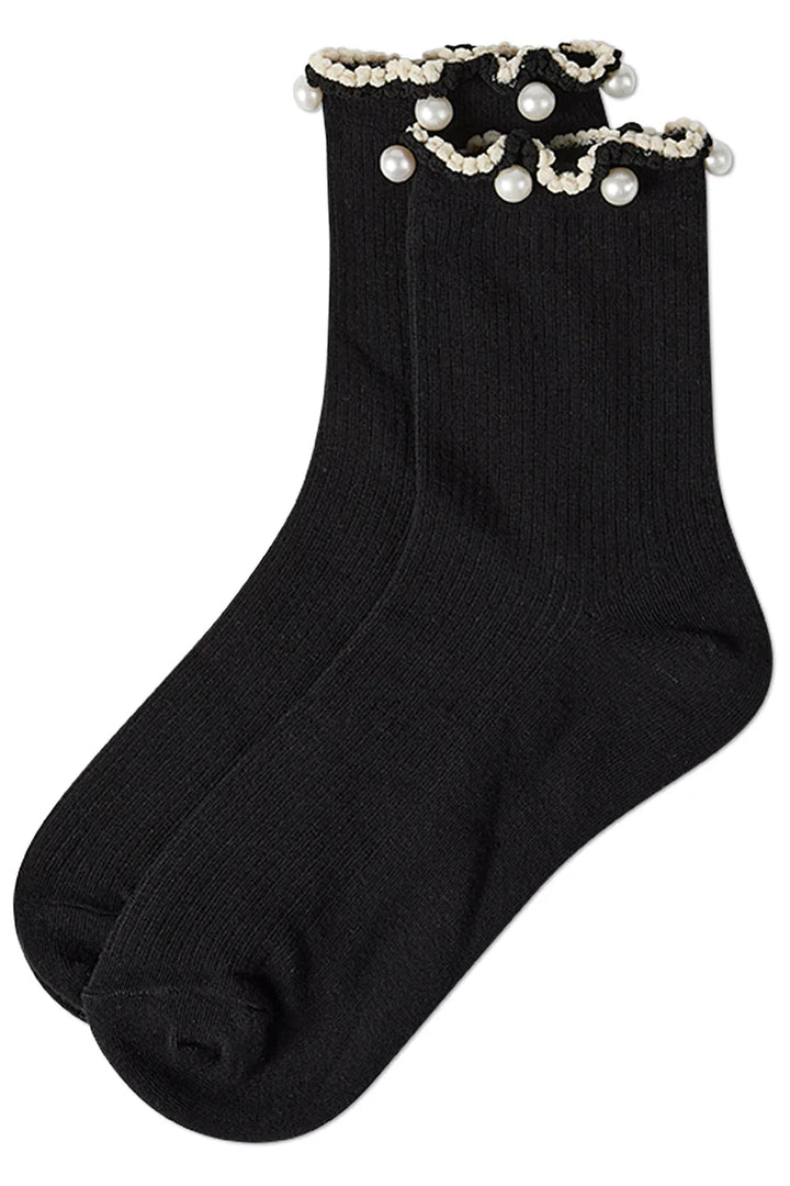 Pearl Trimmed Lettuce Edge Ankle Socks