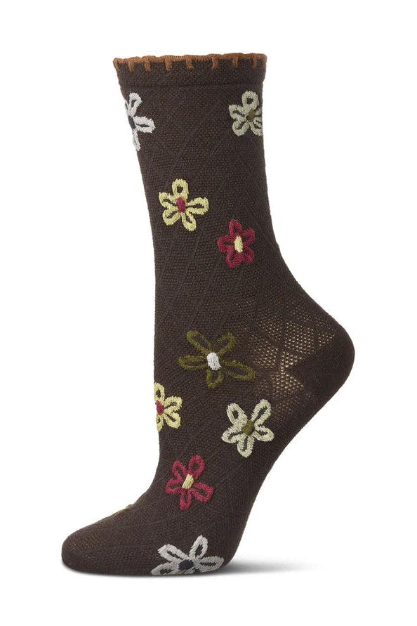 Dancing Daisies Crochet Cuff Crew Socks