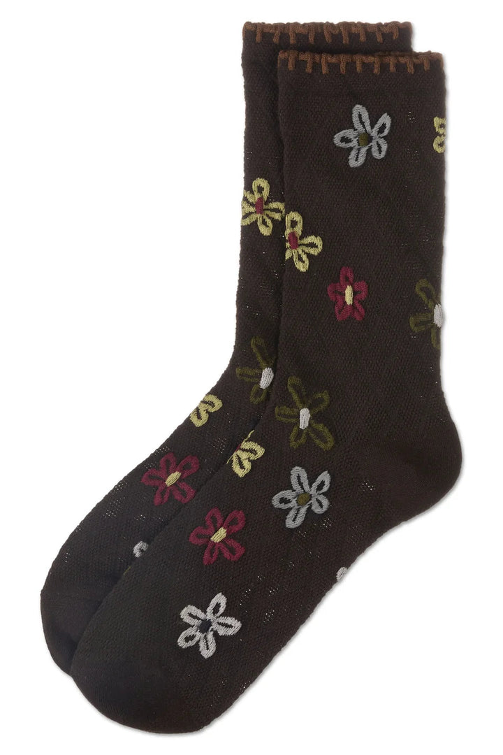 Dancing Daisies Crochet Cuff Crew Socks