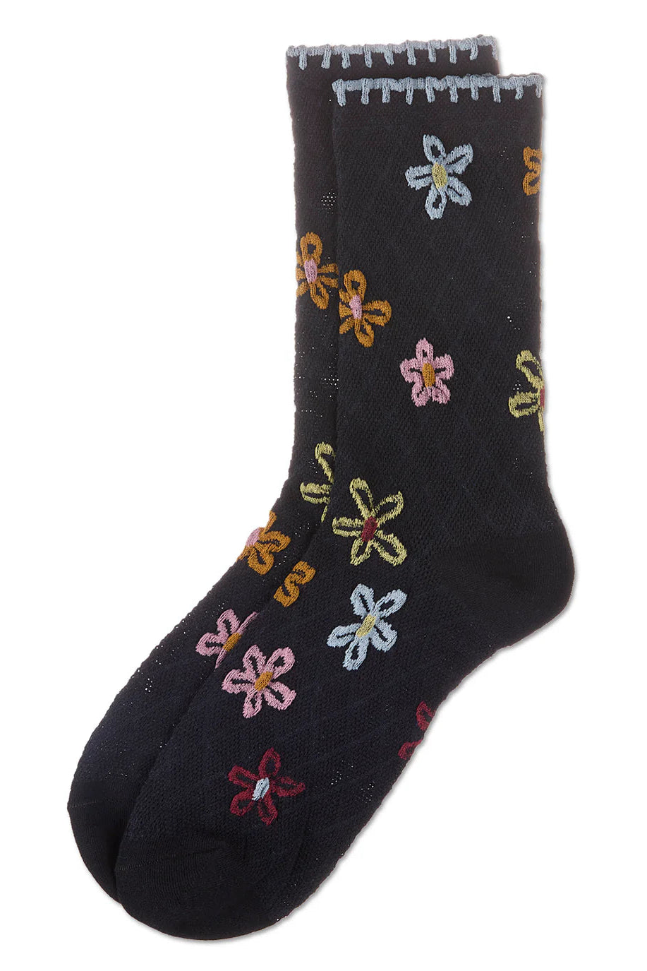 Dancing Daisies Crochet Cuff Crew Socks
