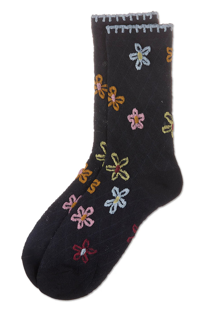Dancing Daisies Crochet Cuff Crew Socks