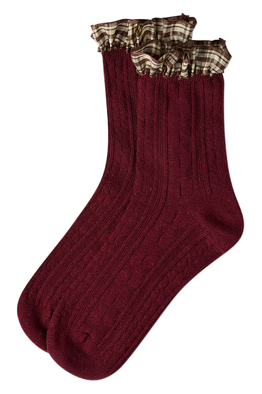Plaid Ruffle Cuff Crew Sock