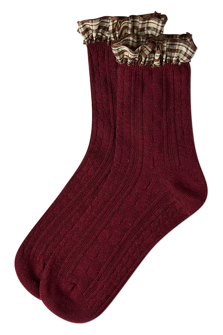 Plaid Ruffle Cuff Crew Sock