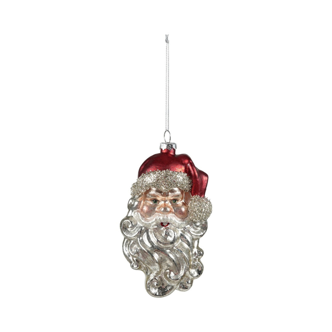 Mercury Glass Glittered Santa Head Ornament