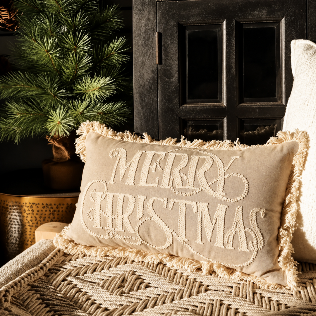 Merry Christmas Fringed Pillow