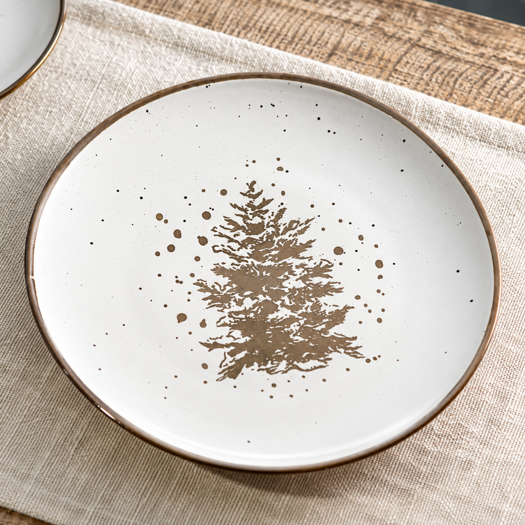 Metallic Tree Stoneware Plate