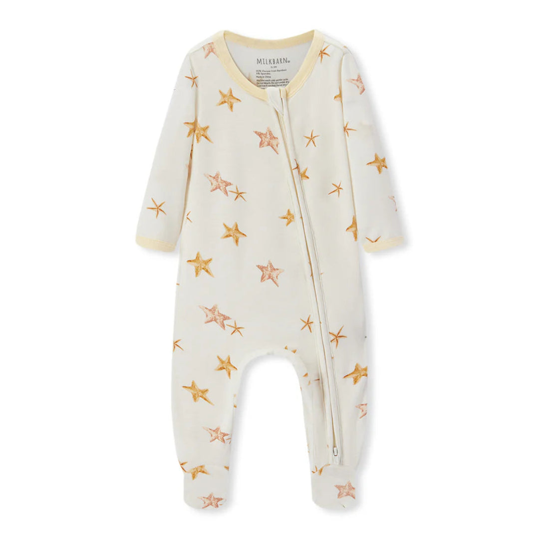 Baby onesie with star pattern on a white background