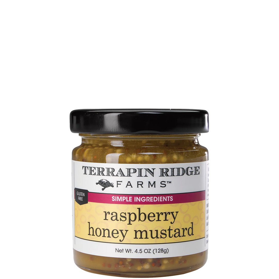 Jar of Terrapin Ridge Farms raspberry honey mustard on a white background