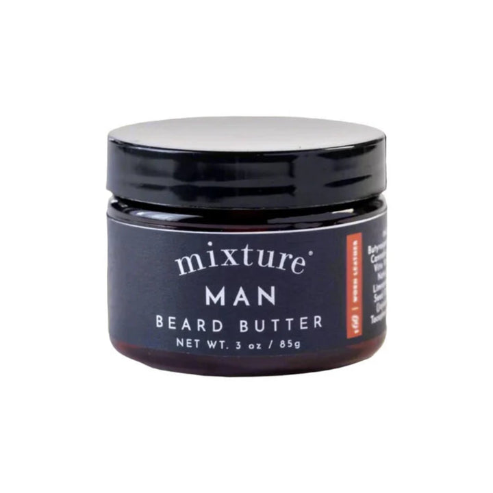 Jar of Mixture Man beard butter on a white background