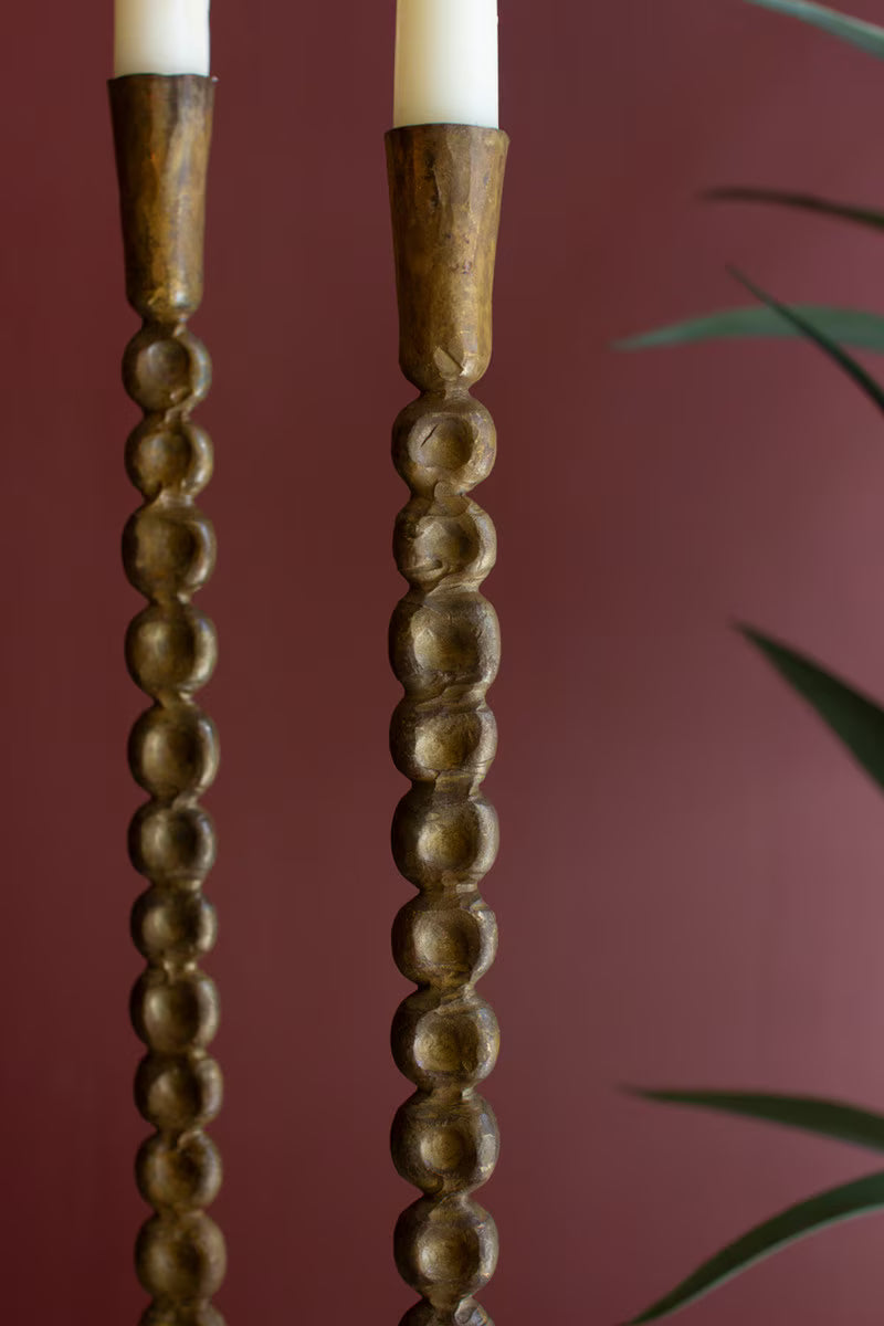 Antique Brass Beaded Taper Candle Holder