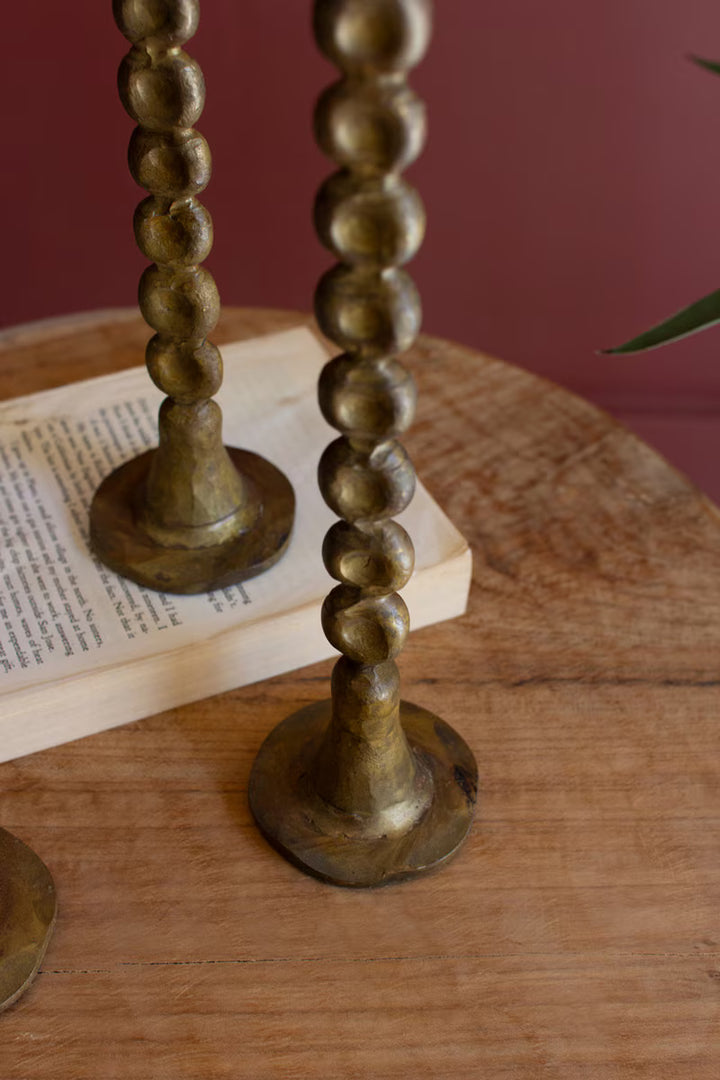 Antique Brass Beaded Taper Candle Holder