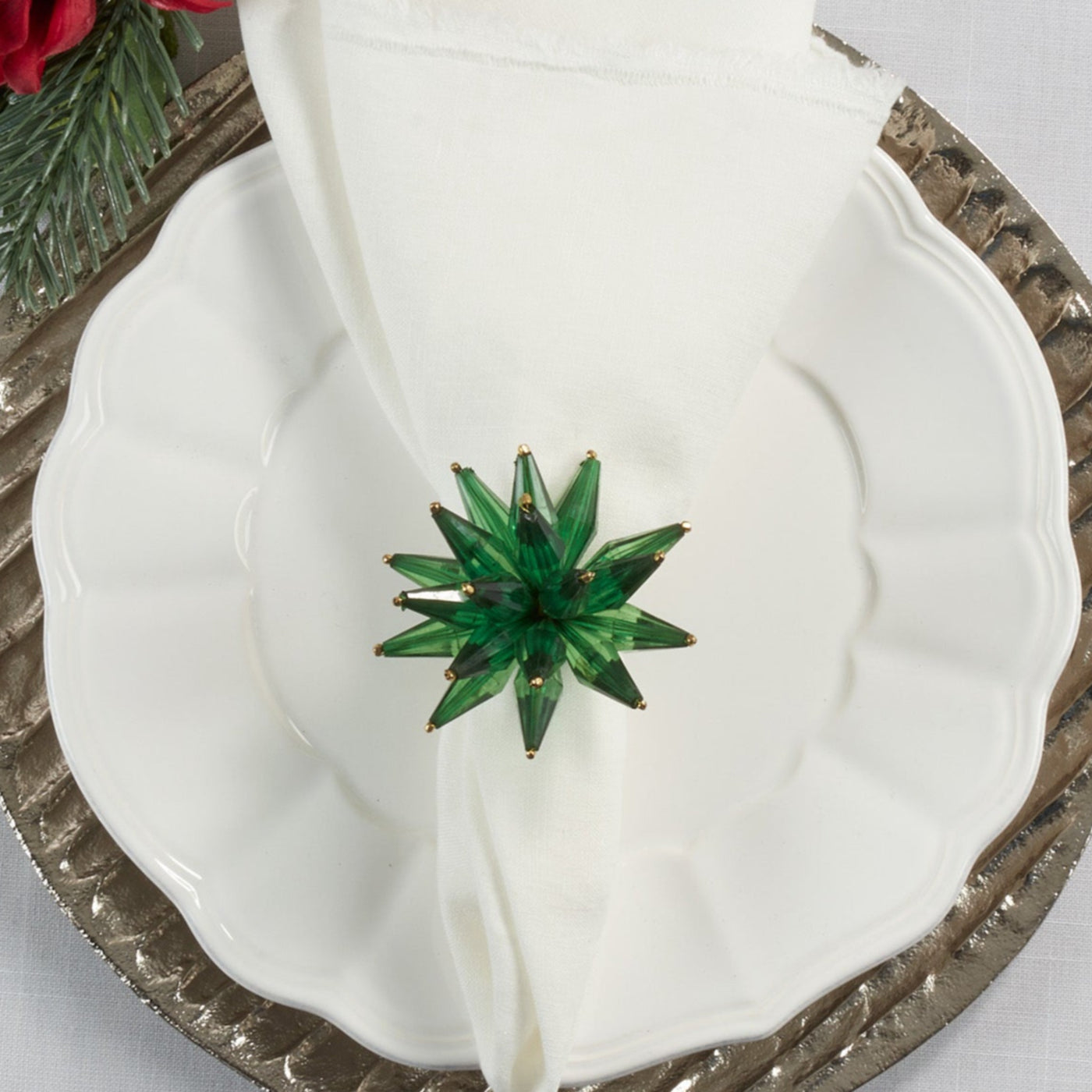 Jade Green Beaded Flower Napkin Ring