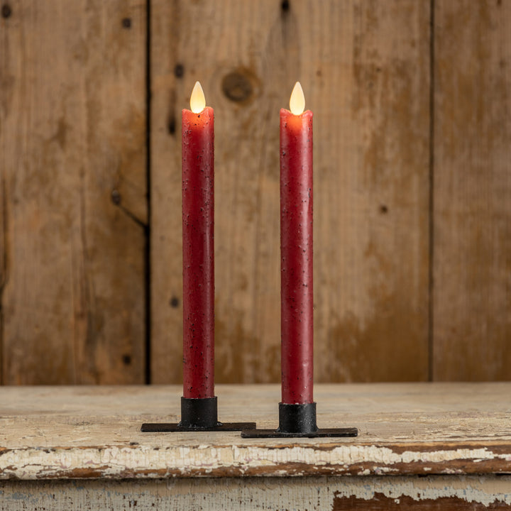 Distressed Holiday Moving Flame Taper Candle Set