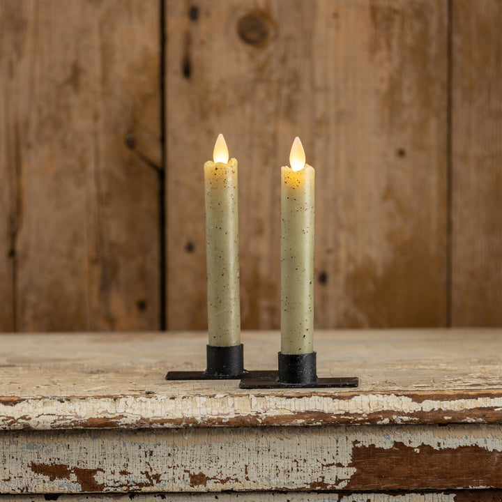 Distressed Holiday Moving Flame Taper Candle Set