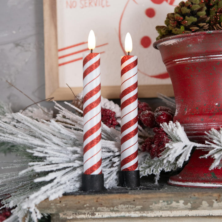 Red Candy Cane Taper Candle